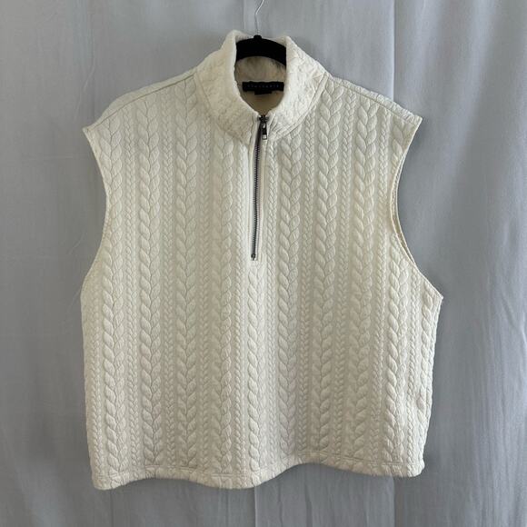 Sanctuary Womens White Cable Knit Sleeveless Quarter Zip Top Size Large - Picture 1 of 7